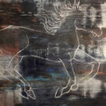 Title Wild horse in wild nature / Divoký kůň v divoké krajine/ Oil on Canvas / Dimension : 110 x 220 cm/ Year: 2017 / Status: Private collections / V soukromé sbírce