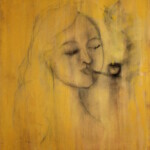 Title: Shaman falling in love/ Zamilování Šamanky Medium : Oil on Canvas /Dimension :110x98 cm / Year: 2018 / Status: Private collections / V soukromé sbírce