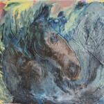 Title: Horse under the weir / Kůň pod splavem / Medium : Oil on Canvas / Dimension : 45x50cm / Year: 2019 / Status:Private collections / V soukromé sbírce