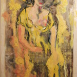 Title: Muse in Versace dress,Múza ve Versace šatech/Medium/ Oil on canvas,transparent canvas,Dimension:195x100cm / Year: 2020/21 / Status: available / dostupne