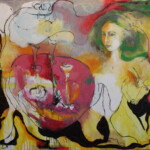 Title:Bull party,Večírek býka,Medium: Oil on Canvas, Dimension: 140x160cm / Year: 2021 / Status: available / dostupne